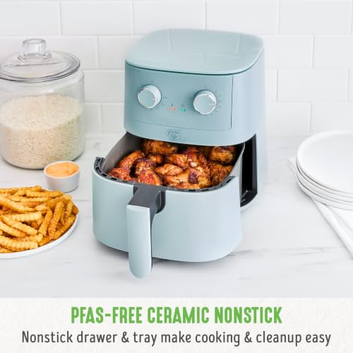 GreenLife 4.5QT Mechanical Air Fryer - Blue Haze, PFAS-Free Ceramic Nonstick