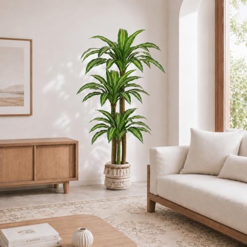 FLEURIFI 6FT Artificial Dracaena Tree with 3 Thick Trunks - Faux Indoor Floor Plant