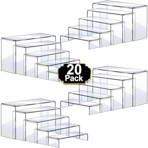 Aheroi 20Pcs Clear Acrylic Risers Display Stands Set - 5 Sizes, Versatile & Durable