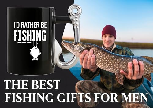 I'd Rather Be Fishing Coffee Mug with Hook Handle - 13.5oz Ceramic Gift for Anglers