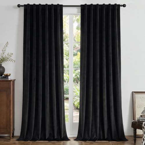 Joydeco Blackout Velvet Curtains 52W x 84L - Pack of 2, Heavy Duty Insulated Drapes for Bedroom & Living Room, Thermal & Light Blocking
