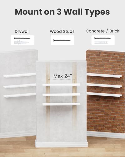 Amada 35.4 Inch White Floating Wall Shelves Set of 3 for Decor & Storage