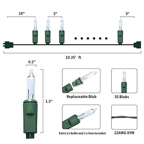 MULTI-SPARKING Clear Christmas Lights 35 Count - Incandescent Warm White Mini String Lights for Indoor/Outdoor Holiday Christmas Decorations, 8.5 Feet Green Wire, Connectable
