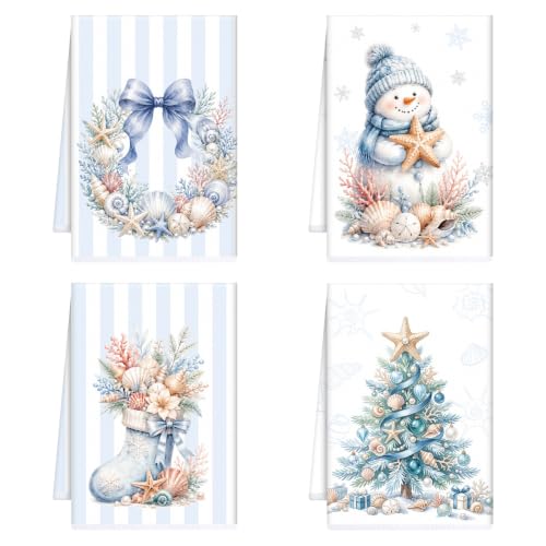 Coastal Christmas Beach Seashell Kitchen Towels - InIsaJace Coastal Christmas