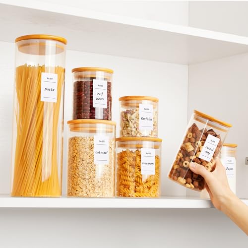 Vtopmart 7 Pack Glass Food Storage Jars Set with Bamboo Lids - 15oz to 74oz Kitchen Containers for Pantry Organization