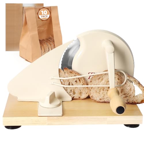 Manual Bread Slicer for Sourdough - Adjustable Thickness, White, Includes 10 Bread Bags