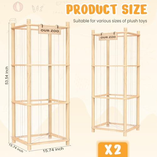 Woodure Natural Stuffed Animal Storage & Organizer - Wooden Zoo Toy Holder for Toddler Rooms (2pcs)
