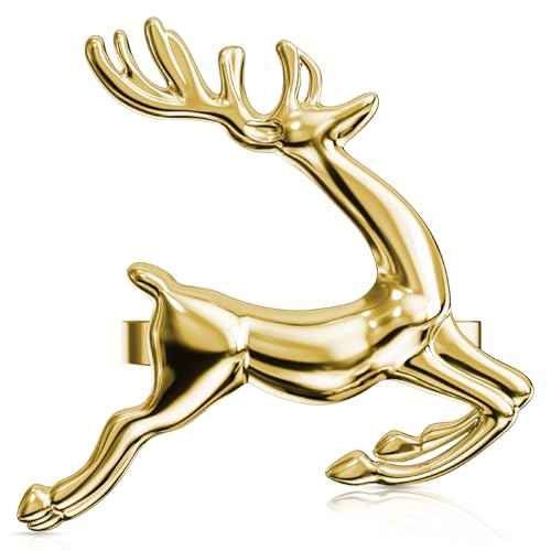 ZeeDix Gold Reindeer Christmas Napkin Rings Set of 6, Napkin Holder Ring for Christmas Dinner Table Decor Cloth Napkins, Wedding Receptions, Holiday Party, Banquet and Home Kitchen