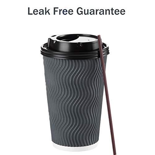 Springpack Gray Disposable Coffee Cups with Lids & Straws 16oz - 90 Set