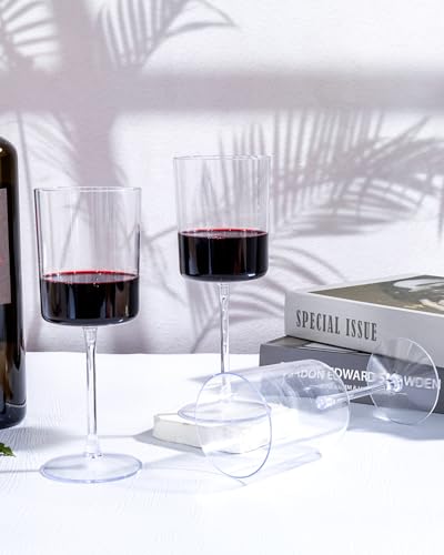 YOUBET Clear Disposable Plastic Wine Glasses 10 oz - Pack of 36 with Removable Stem