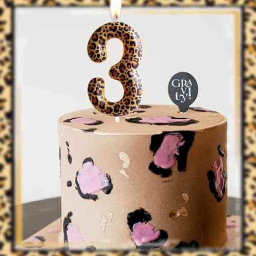 Leopard Print Birthday Candles Number 21,Cheetah Printing Birthday Number Candles, Animal Birthday Party Decorations Safari Candle Cake for Girls Gifts Anniversary Party Supplies