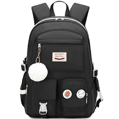 Girls School Backpack Set with Lunch Box & Pencil Case - Black