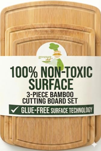Greener Chef Extra Large Bamboo Cutting Board Set of 3 with Glue-Free Round Surfaces – Spacious, Non-Toxic Kitchen Chopping Boards