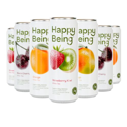 Happy Being Variety Orchard White Tea Pack - 16 Cans with 4 Flavors, Antioxidant Beverage
