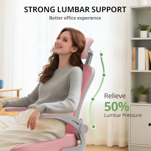 Synorla Pink & Grey Ergonomic Office Chair 330LBS Capacity Adjustable Mesh Desk Chair