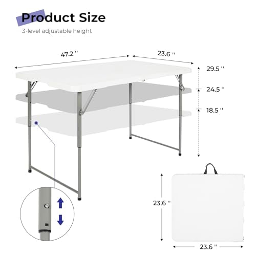 Byliable 4ft Folding Portable Utility Table White - Heavy Duty Plastic