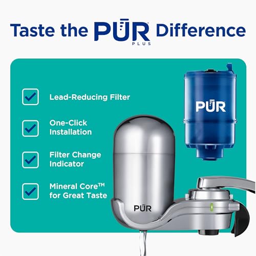 Faucet Water Filter System Chrome - Lead & Microplastic Reduction, Easy Install, Lasts 100 Gallons - PUR Plus