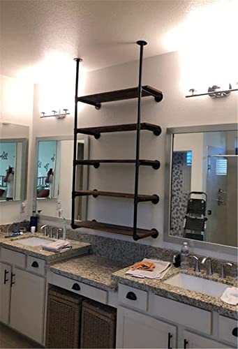Industrial Wall Mount Pipe Shelf Brackets - 2-Pack, 5-Tier, 68" Tall Black Metal Storage Shelves