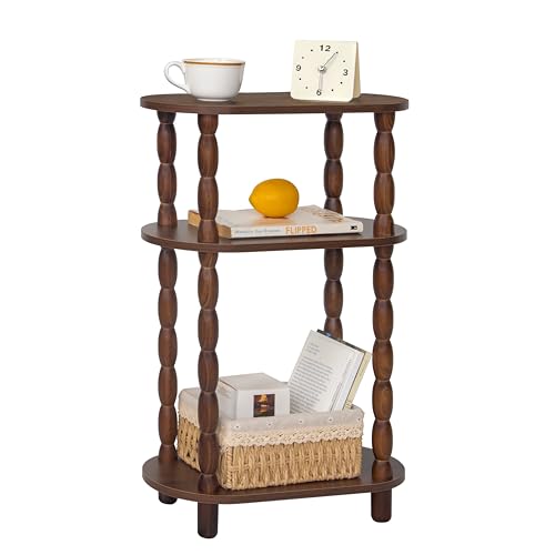 MaxSmeo Walnut Brown 3-Tier Small Side Table, Space-Saving Vintage End Table