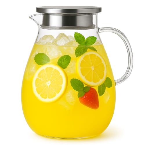 Glass Pitcher with Lid - 128oz Water Jug for Hot Cold Drinks, Iced Tea & Juice — Variation of THIS listing