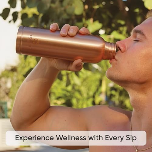 Hammered Copper Water Bottle 34 oz - Leak-Proof with Lid for Yoga, Gym, Travel