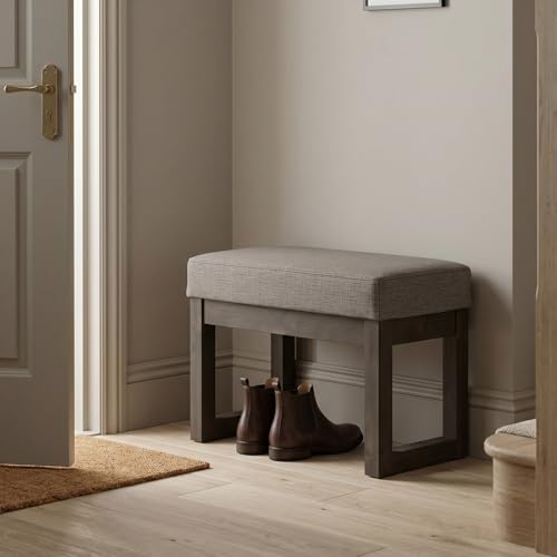 SIMPLIHOME Milltown 27" Platinum Tweed Ottoman Bench - Small, Modern Fabric Footstool