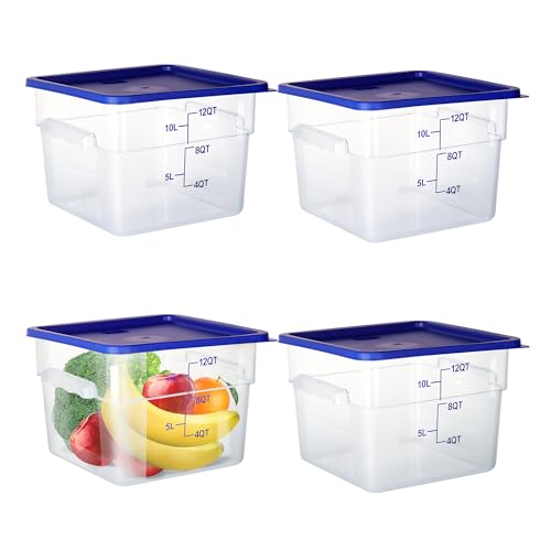 4 Pack 12 Qt Clear Polycarbonate Food Storage Containers with Airtight Lids