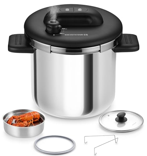 8.5 Qt Stainless Steel Pressure Cooker with Glass Lid & Steamer - Induction Ready
