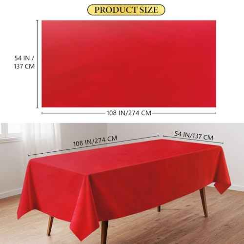 4 Pack Red Disposable Tablecloth, 54¡¿108 Inches Waterproof Plastic Rectangle Table Cover, Leakproof & Sturdy Table Cloth for for Christmas Decorations, Valentines Day, Thanksgiving Decoration