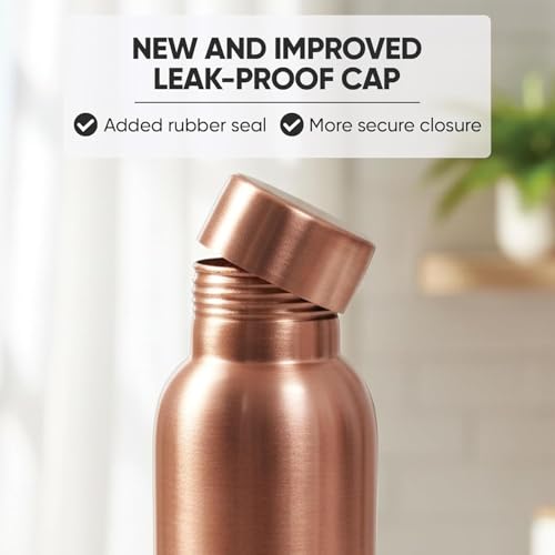 Hammered Copper Water Bottle Set of 2 with Cups - 34 oz Leak-Proof Drinking Vessels for Yoga, Travel & Office