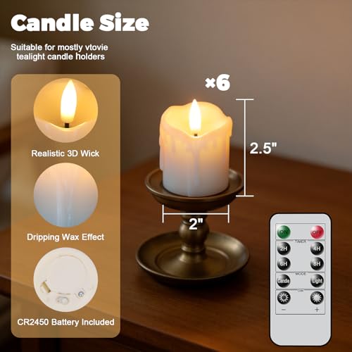 White Flameless Votive Candles with Remote Timer - 6-Pack, 2" x 2.5", Dromance (7-6 White)