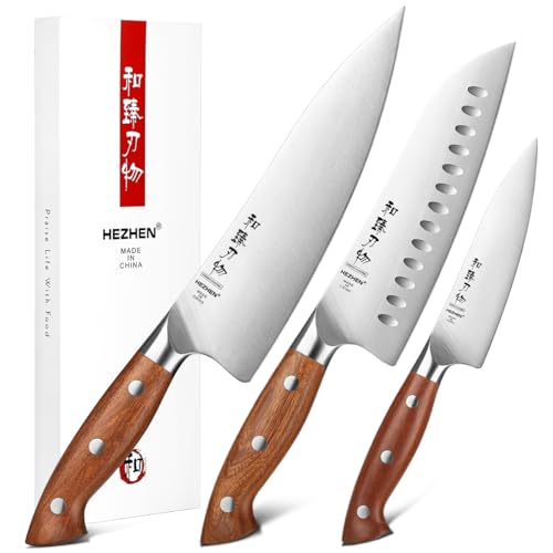 HEZHEN 3-Piece Chef Knife Set, High Carbon Stainless Steel, Full Tang Handles