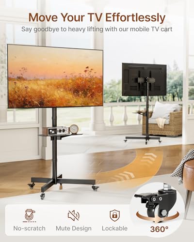 Rolling TV Stand for 23-60 Inch TVs, Heavy Duty Steel, Adjustable Height & Tilt - Black (Variation: 23–60 Inch Screens)