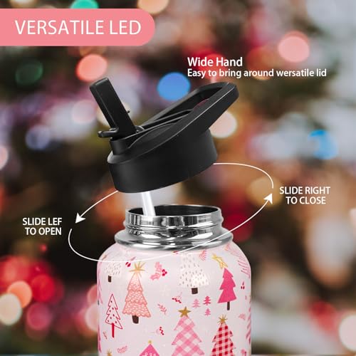 TWBDMKC 32oz Christmas Tree Insulated Water Bottle with Straw - Pink, Gift for Women