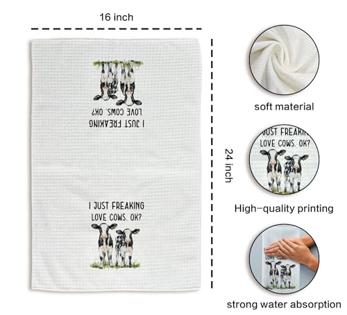 Tzhim Cow Kitchen Hand Towels - Funny Cow Gifts for Women, 16x24 Inch, Color-1