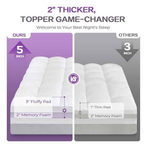 SINWEEK Dual Layer Twin XL Mattress Topper White - 4 Inch Dorm Bed Pad