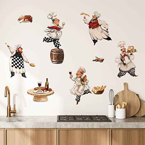 Mfault Italian Fat Chefs Wall Decals Stickers, Funny Cooker Baker Food Cooking Decorations Kitchen Art, Home Dining Room Restaurant Decor