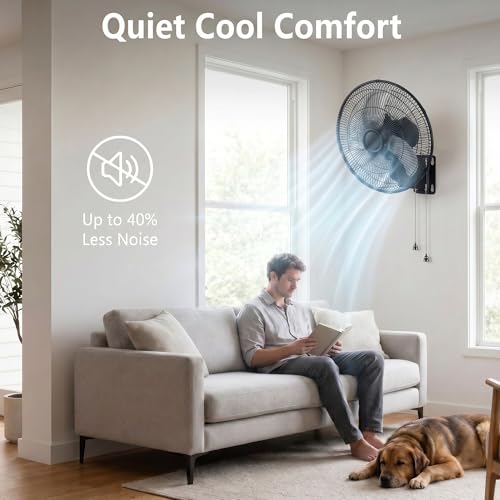 20 Inch Oscillating Wall Mount Fan - 3 Speed Powerful Cooling & Tilt