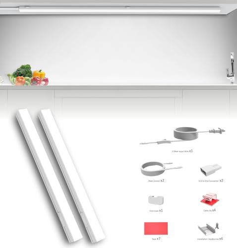 Leetdud 24 Inch White Under Cabinet LED Lights 2-Pack, Linkable, Plug-in, Dimmable CCT 3000K/4000K/5000K