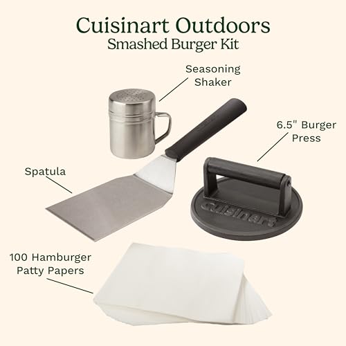 Cuisinart Smashed Burger Kit with Cast Iron Press & Accessories - Round 6"