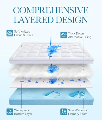 Twin 4 Inch Waterproof Memory Foam Mattress Topper - Gel & Down Alternative Quilted Cover
