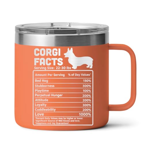 Limima Corgi Facts 14oz Coffee Tumbler with Handle – Funny Dog Gift (Variation: Corgi)