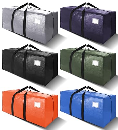 VELVETSURE 24 Gal Heavy Duty Moving Bags Set of 6 with Backpack Straps - Large Space Saving Storage Totes