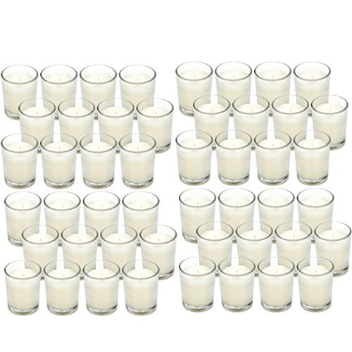 Ivory Glass Votive Candles 48-Pack - Unscented, 10-12 Hour Burn, Bulk Set for Weddings & Events
