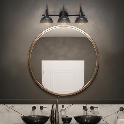 Barnyard 3-Light Vanity Light - Matte Black with White Interior Shades - Dimmable Bathroom Fixture