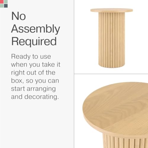 Stead Weathered White Round Fluted Oak Side Table - 17-inch Accent End Table