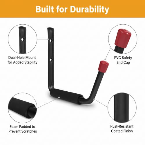 15-Inch Heavy Duty Garage Hooks with EVA Foam Padding - Wall Mount Organizer - CRXCRC