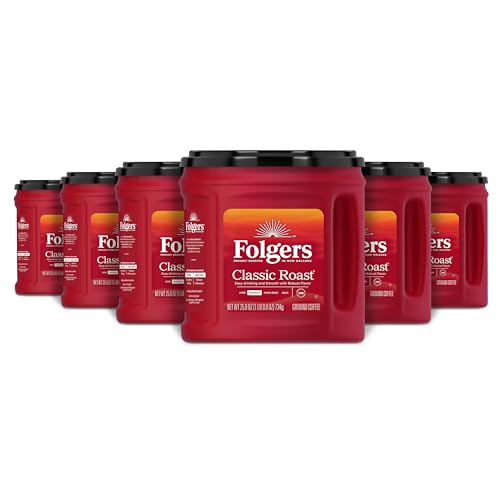 Folgers Classic Roast Ground Coffee - Medium Roast, Pack of 6 (6 x 25.9 oz.) Canisters