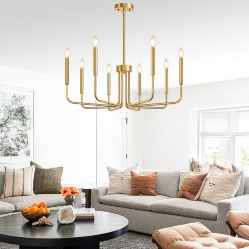 Lynnoland 8-Light Gold Farmhouse Chandelier - Rustic Industrial Pendant for Dining & Living Rooms, No Assembly