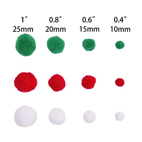 Livder Christmas Pom Poms Pompoms for Art Crafts Gift Decorations, Red Green White, 400 Pieces